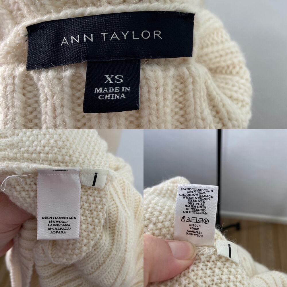 Ann Taylor Fisherman Sweater Cream Wool Alpaca Cable Knit Preppy Work Size XS - Picture 8 of 9